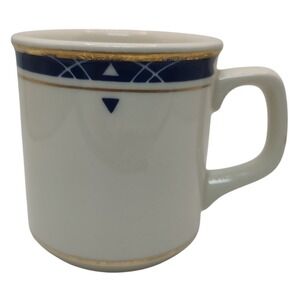 Vintage‎ Homer Laughlin Coffee Mug White Blue with Gold Trim 1930s HHA SEE